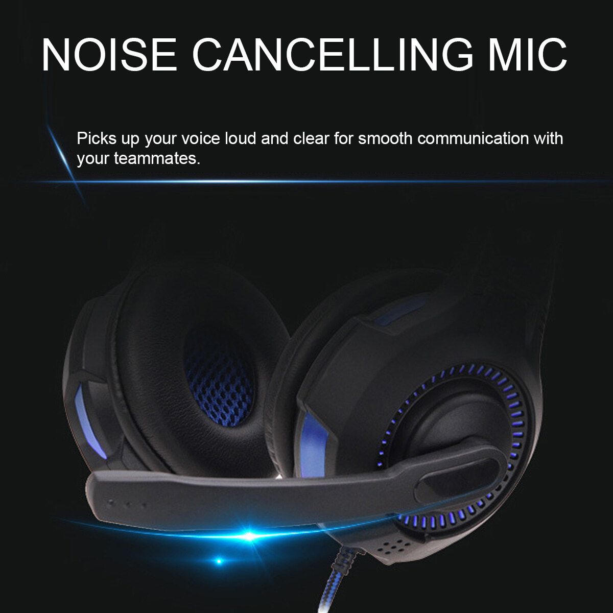 LED 3.5mm Mic Stereo Gaming Headset Computer Laptop Headphones Microphone Blue
