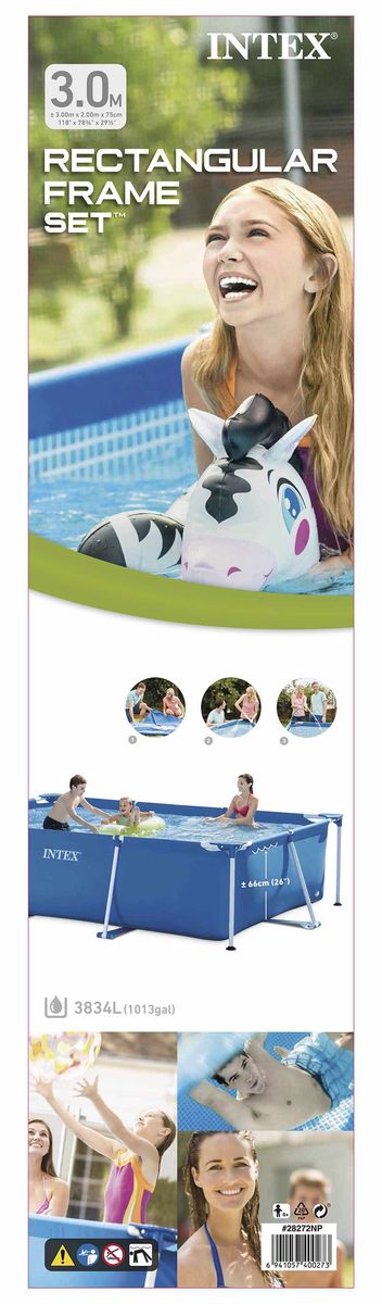 28272 Metal Frame Rectangular  Pool 3m X 2m X 75cm-Blue