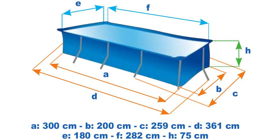 28272 Metal Frame Rectangular  Pool 3m X 2m X 75cm-Blue