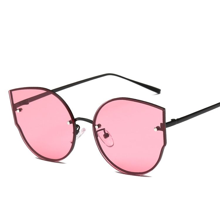 Rimless Flat Lenses Metal Frame UV400 Sunglasses For Women