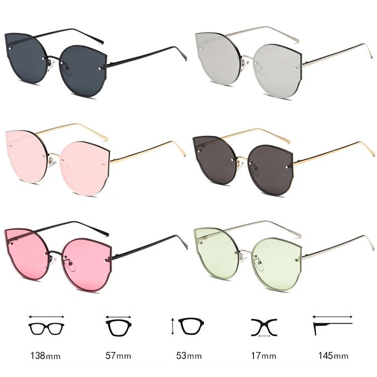 Rimless Flat Lenses Metal Frame UV400 Sunglasses For Women
