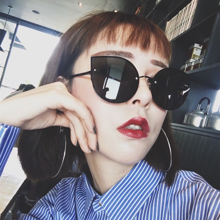 Rimless Flat Lenses Metal Frame UV400 Sunglasses For Women