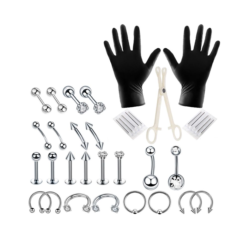 37 Piece Belly Button Tongue Body Jewelry Piercing Kit