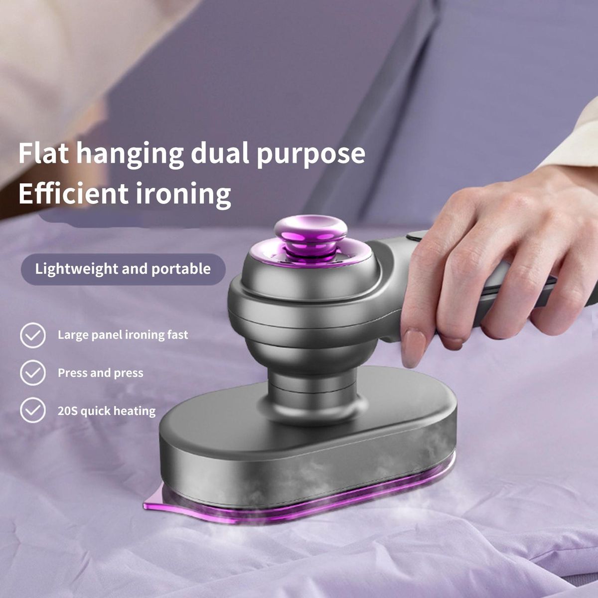 Flat Hanging Functions Mini Steamer 2-in-1 Ironing Steamer Powerful Grey