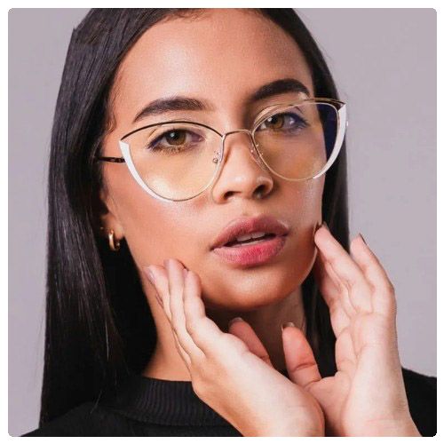 White Gold Anti-blue Light Alloy Cat Eye Optical Eyeglasses