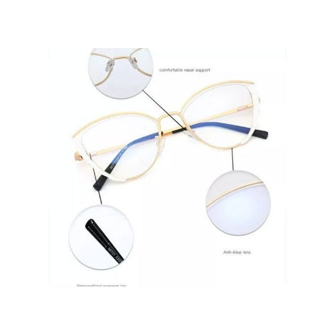 White Gold Anti-blue Light Alloy Cat Eye Optical Eyeglasses