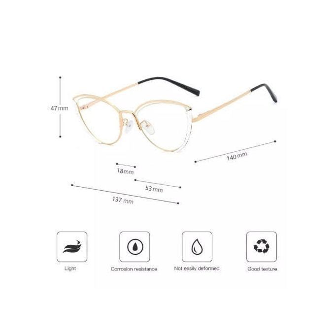 White Gold Anti-blue Light Alloy Cat Eye Optical Eyeglasses