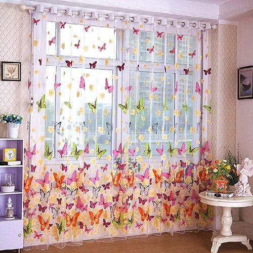 Butterfly Printed Tulle Voile Home Door Window Balcony Curtains For Living Room