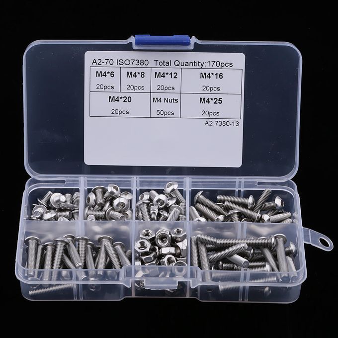 170Pcs M3 Stainless Steel Button Head  Socket Screw Nuts Assortment