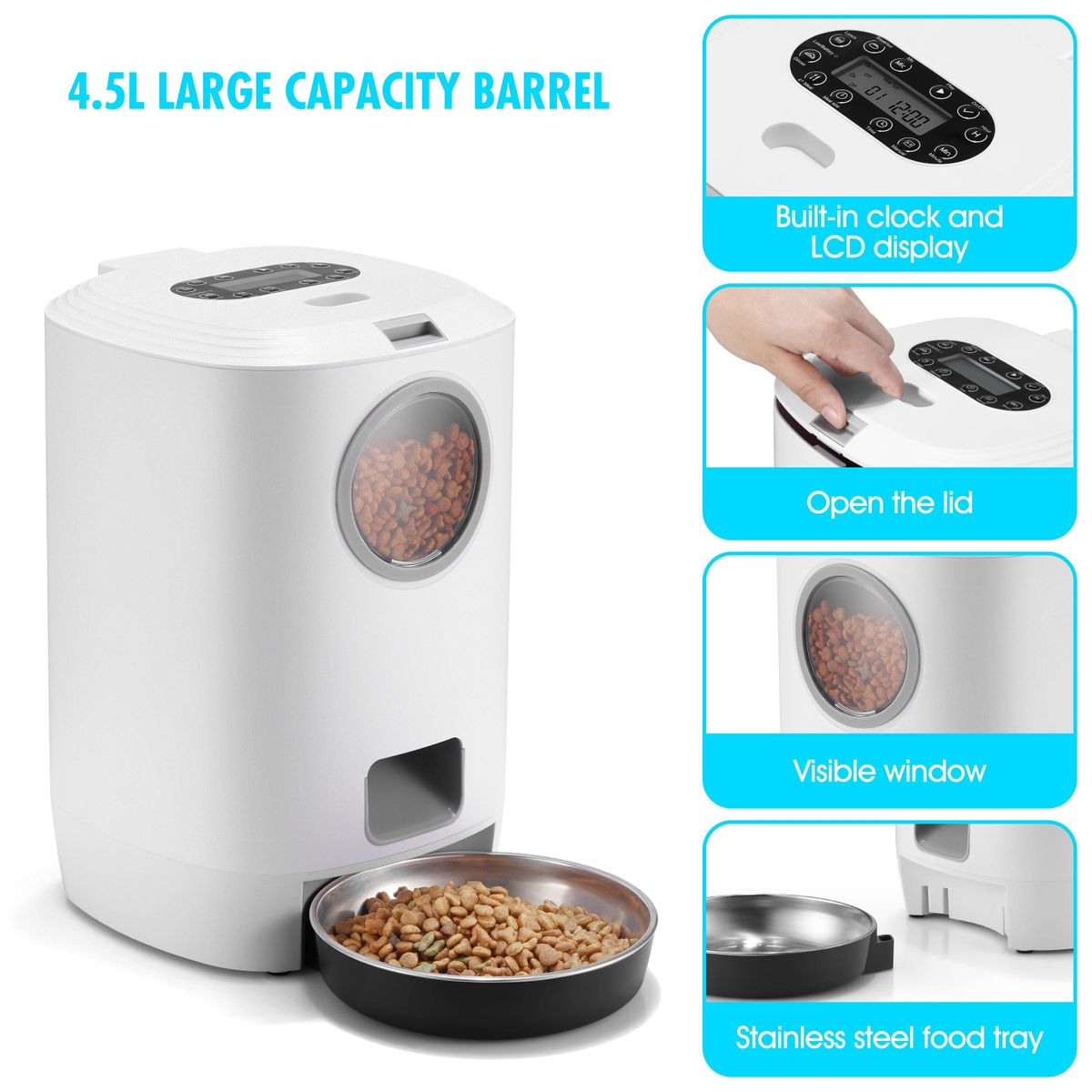 4.5L Pet Automatic Pet Feeder Control Version Smart Dog Cat Dry Slow Food Dispenser Bowl USB Timer Pets Feeder