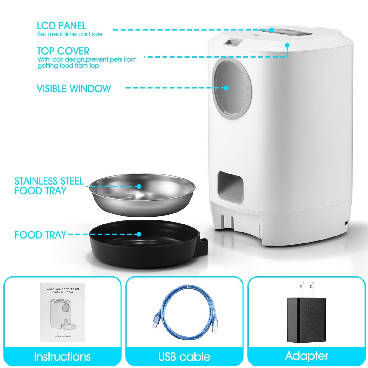 4.5L Pet Automatic Pet Feeder Control Version Smart Dog Cat Dry Slow Food Dispenser Bowl USB Timer Pets Feeder