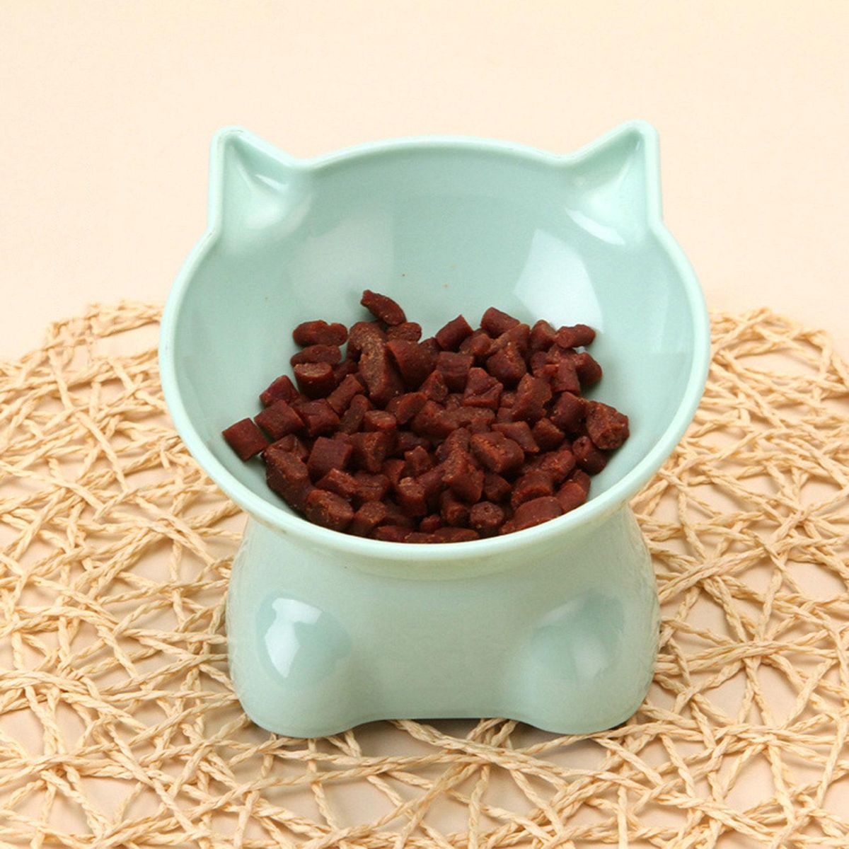 Pet Food Bowl Cartoon Cat Shape Pet Cat Dog Food Dispenser Bowl Green
