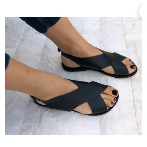 Quality Female Leather Black Sandals
