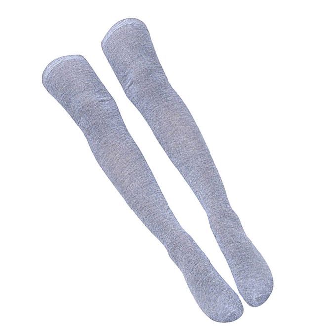 Women Plain Thigh High Socks Cotton Stocking Casual Winter Light Grey
