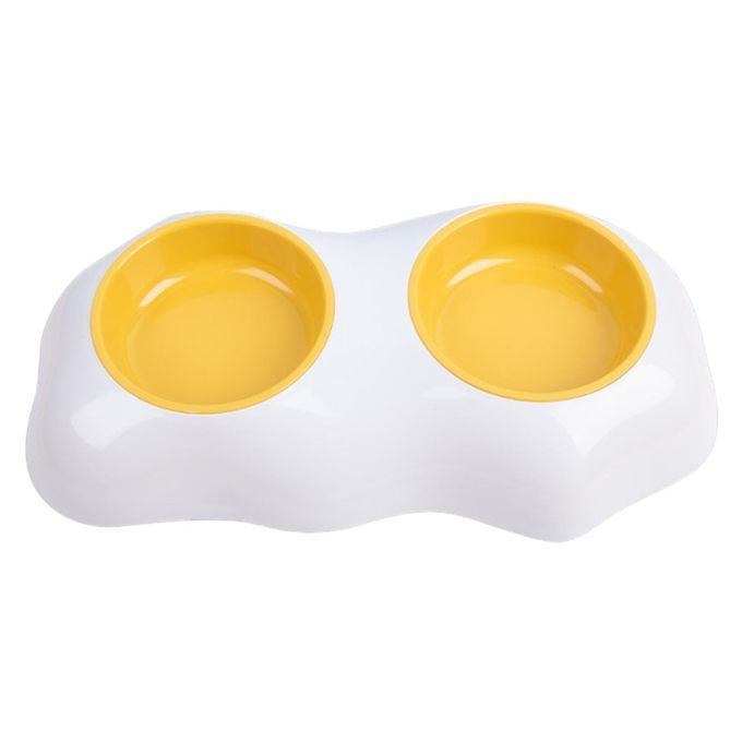 Pet Food Bowl Egg Yolk Water Drinking Feeding Dog Cat Double Bowl