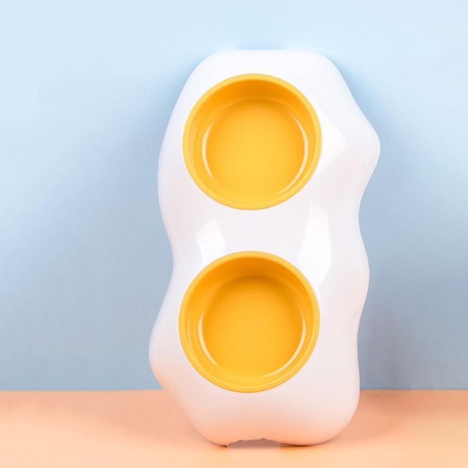 Pet Food Bowl Egg Yolk Water Drinking Feeding Dog Cat Double Bowl