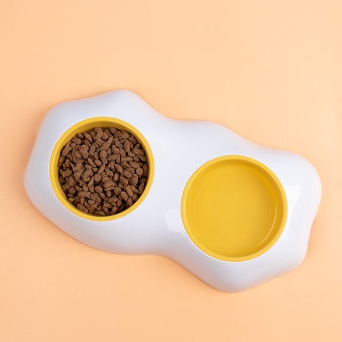 Pet Food Bowl Egg Yolk Water Drinking Feeding Dog Cat Double Bowl