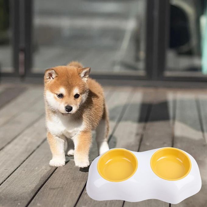 Pet Food Bowl Egg Yolk Water Drinking Feeding Dog Cat Double Bowl
