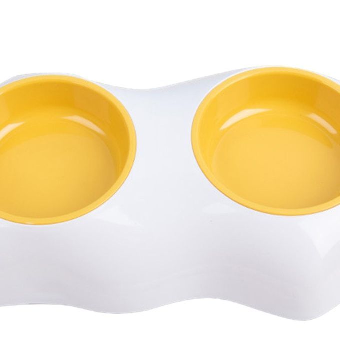 Pet Food Bowl Egg Yolk Water Drinking Feeding Dog Cat Double Bowl