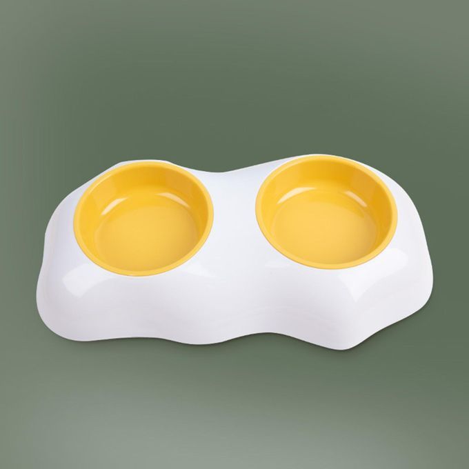 Pet Food Bowl Egg Yolk Water Drinking Feeding Dog Cat Double Bowl