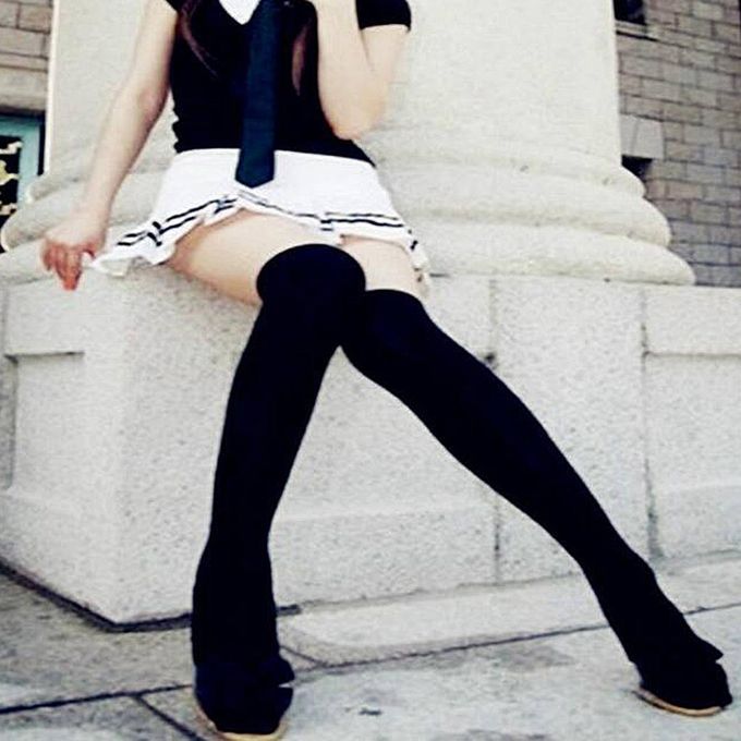 Women Thigh High Socks Soft Knit Elastic Stocking Boots Socks Black