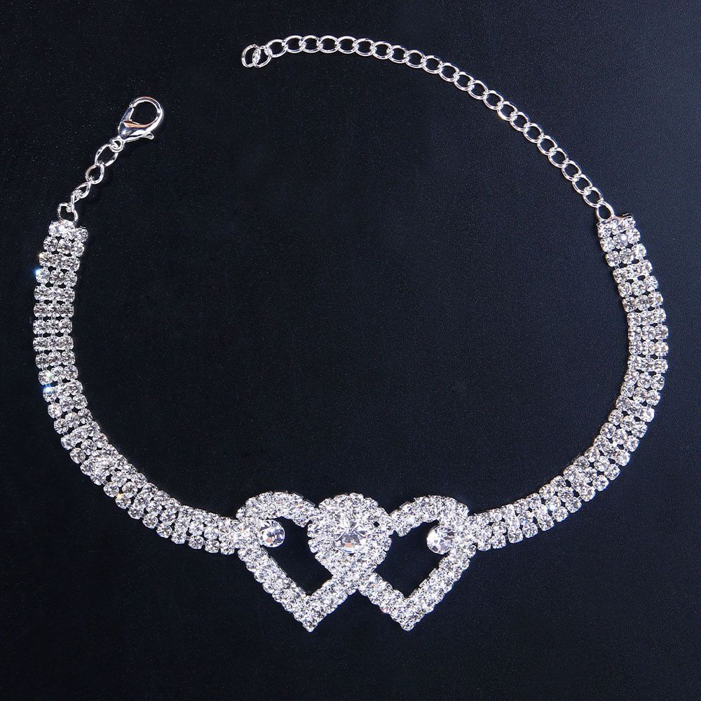 Double Heart Sexy Full Diamond Glitters Anklet /Leg Chain Jewelry (2in1 Set)