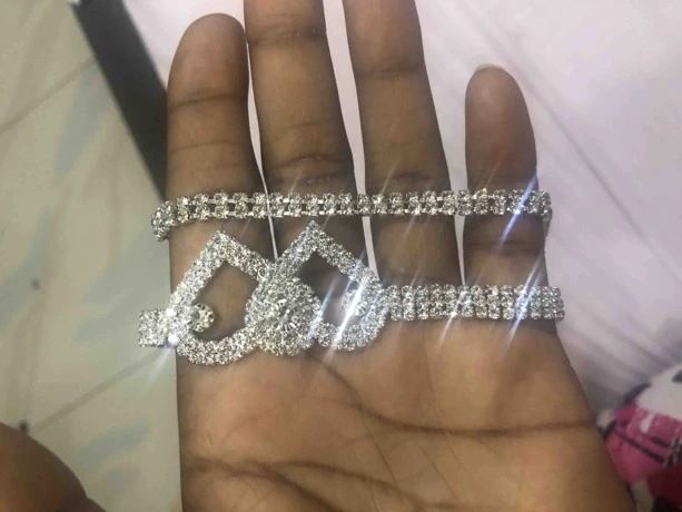 Double Heart Sexy Full Diamond Glitters Anklet /Leg Chain Jewelry (2in1 Set)