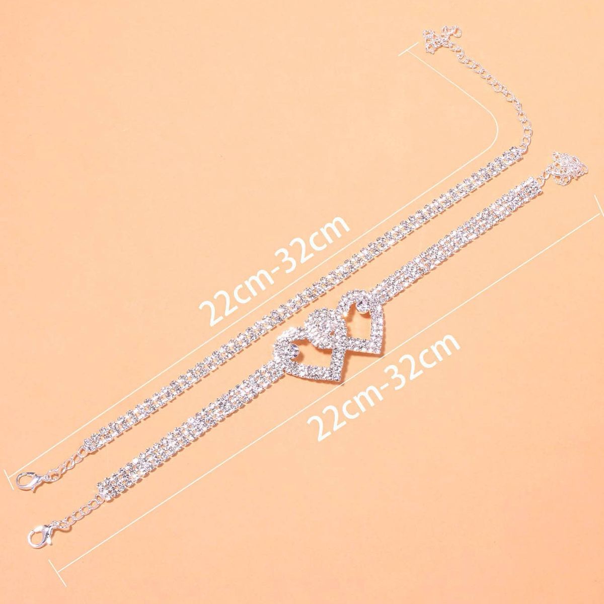 Double Heart Sexy Full Diamond Glitters Anklet /Leg Chain Jewelry (2in1 Set)