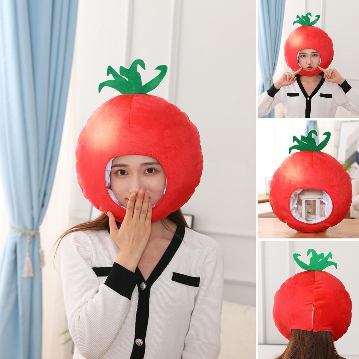 Cosplay Headgear Tomato Plush Headgear Prop Decoration Red