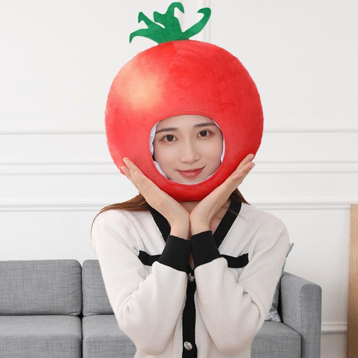 Cosplay Headgear Tomato Plush Headgear Prop Decoration Red