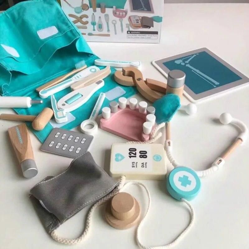 Wooden Simulation Medical Kit Child Role Playing Dentist Early Education Play House Game Parent-child Interactive Medical Tools