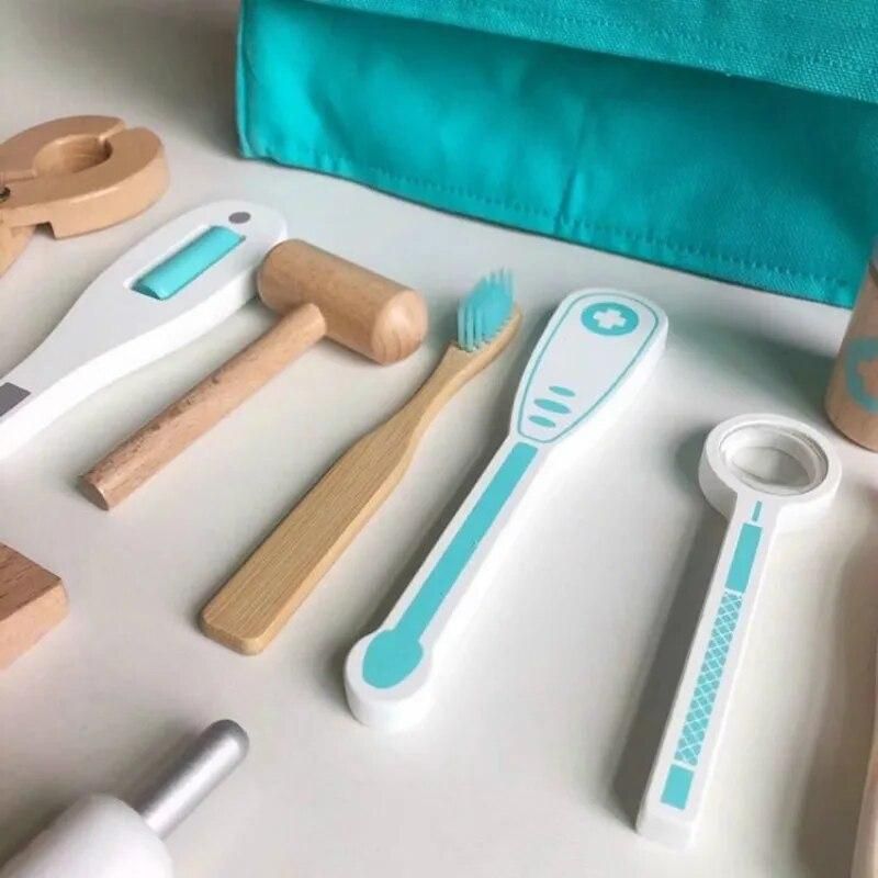 Wooden Simulation Medical Kit Child Role Playing Dentist Early Education Play House Game Parent-child Interactive Medical Tools