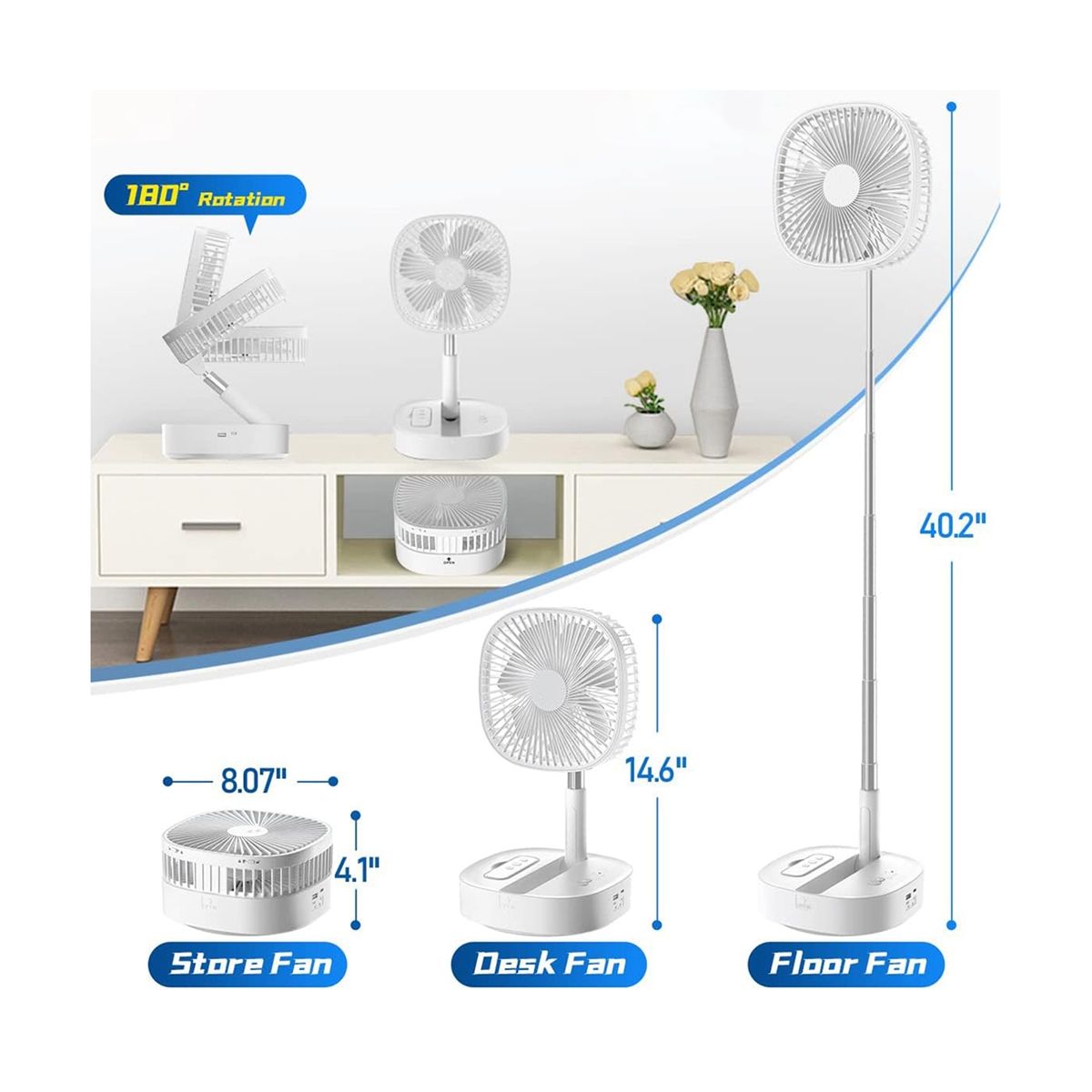 Battery Operated Desk Fan 7200MAh Portable Oscilla