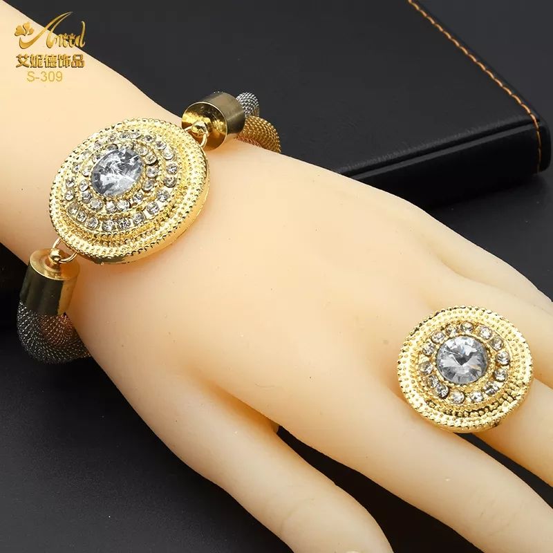 Women Dubai Gold Three Tone Necklace Earrings Bracelet Ring Jewelry Sets Wedding Bridal Accessories Costume Jewelry