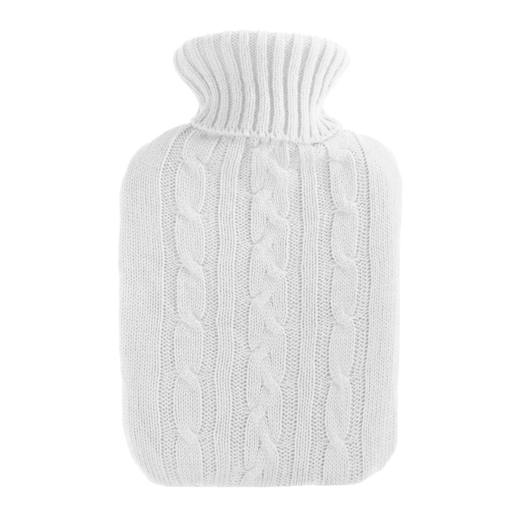 Knitted Cover Hot Water Bottle 2 L Heat Pad Relaxation Heat Pad White