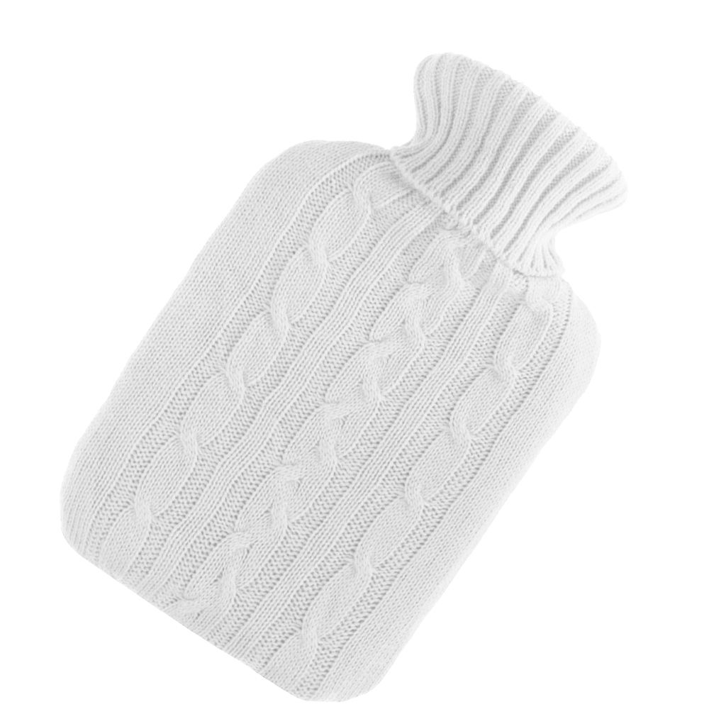 Knitted Cover Hot Water Bottle 2 L Heat Pad Relaxation Heat Pad White