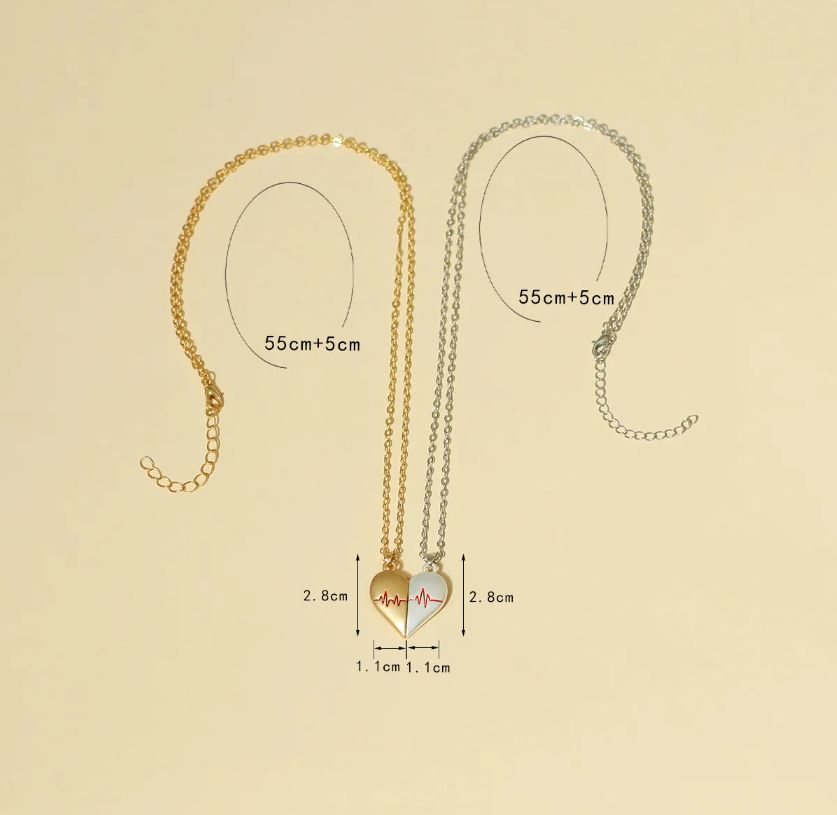 2PCS/set Couple Magnetic ECG Heartbeat Pendant Necklace