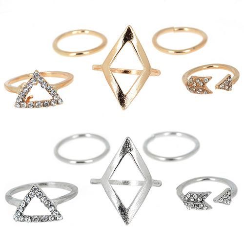5 Pcs/Set Rhinestone Above Knuckle Midi Ring Finger-Silver