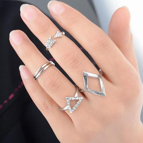5 Pcs/Set Rhinestone Above Knuckle Midi Ring Finger-Silver