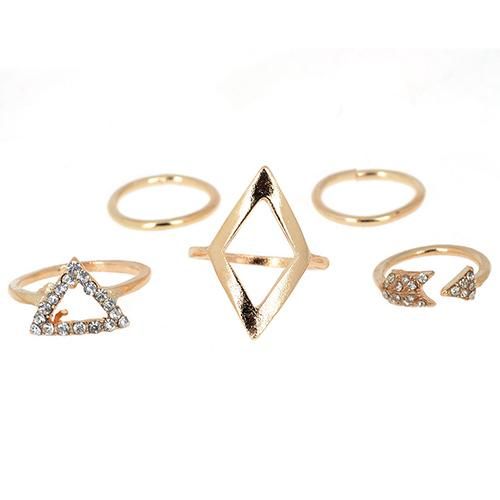5 Pcs/Set Rhinestone Above Knuckle Midi Ring Finger-Silver
