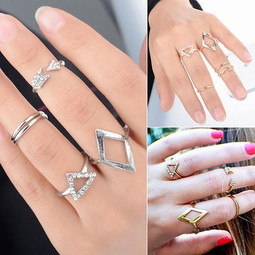 5 Pcs/Set Rhinestone Above Knuckle Midi Ring Finger-Silver