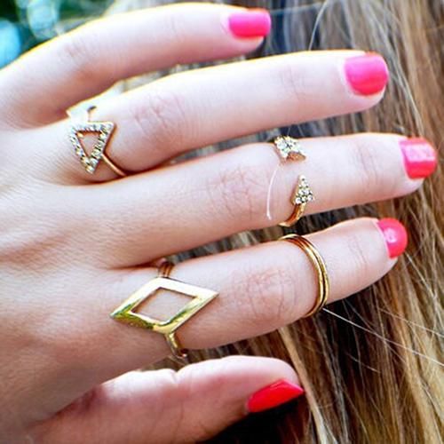 5 Pcs/Set Rhinestone Above Knuckle Midi Ring Finger-Silver