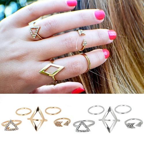 5 Pcs/Set Rhinestone Above Knuckle Midi Ring Finger-Silver