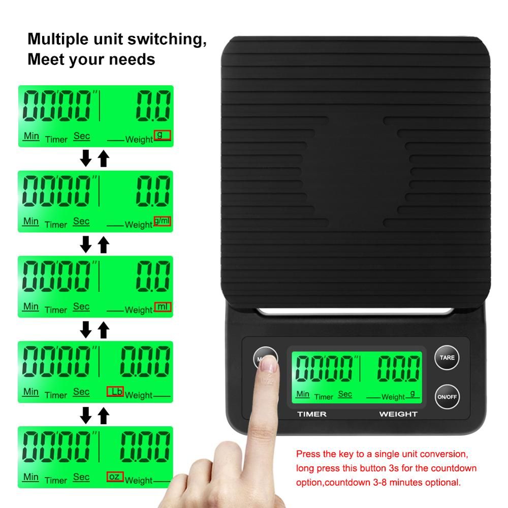 3kg/0.1g 5kg/0.1g Drip Coffee Scale With Timer Por