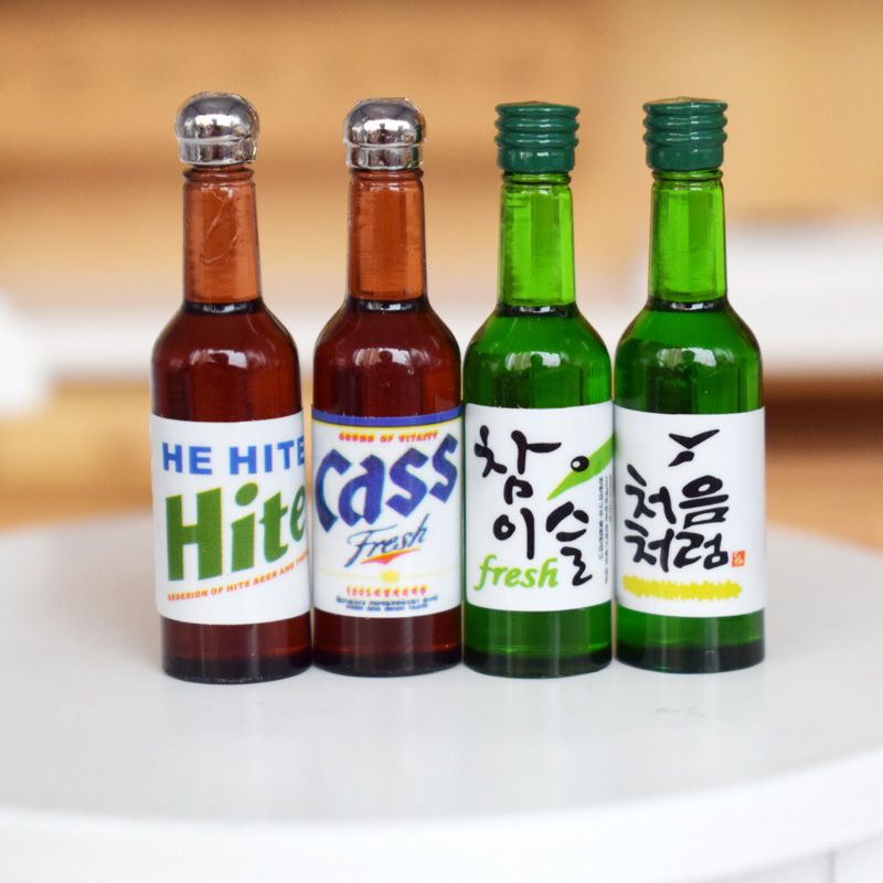 4 Bottles 1:6 Scale Dollhouse Miniature Beer Korea Soju