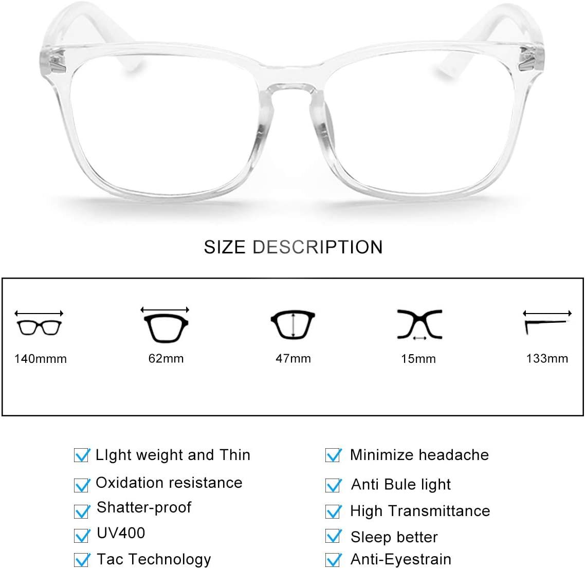 Anti-Blue Ray Protective Computer Screen Glasses (Unisex)