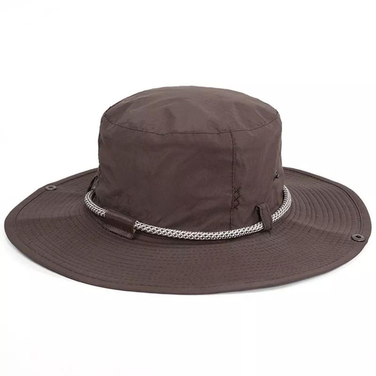 Sun Hat Japanese Style Wide Brim Drawstring Fishing Hat Brown