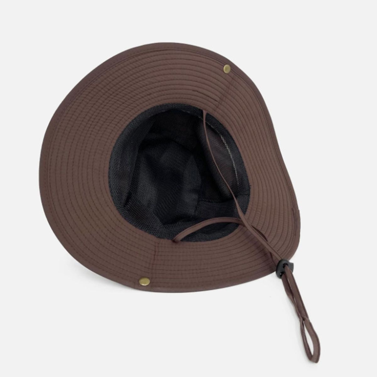 Sun Hat Japanese Style Wide Brim Drawstring Fishing Hat Brown