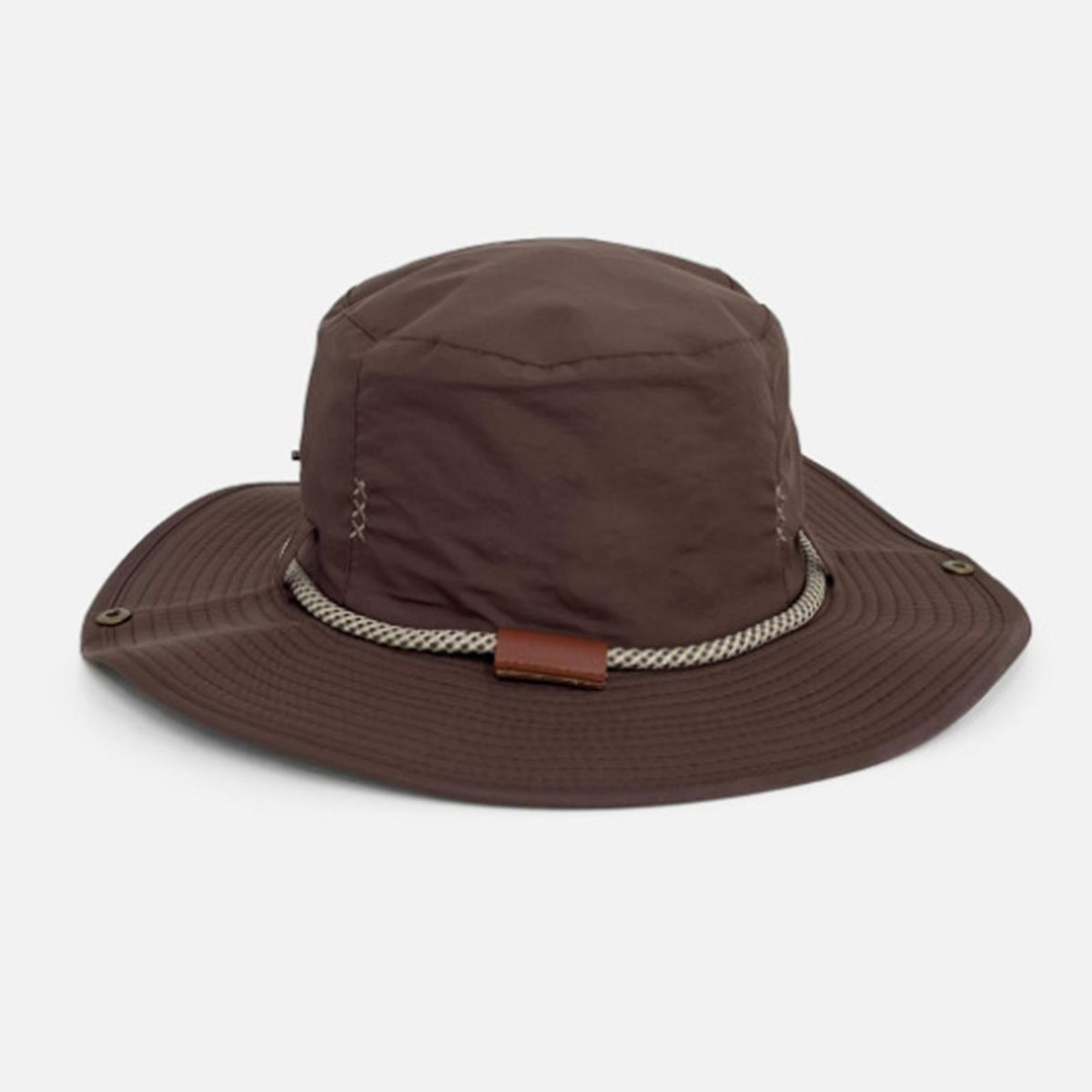 Sun Hat Japanese Style Wide Brim Drawstring Fishing Hat Brown