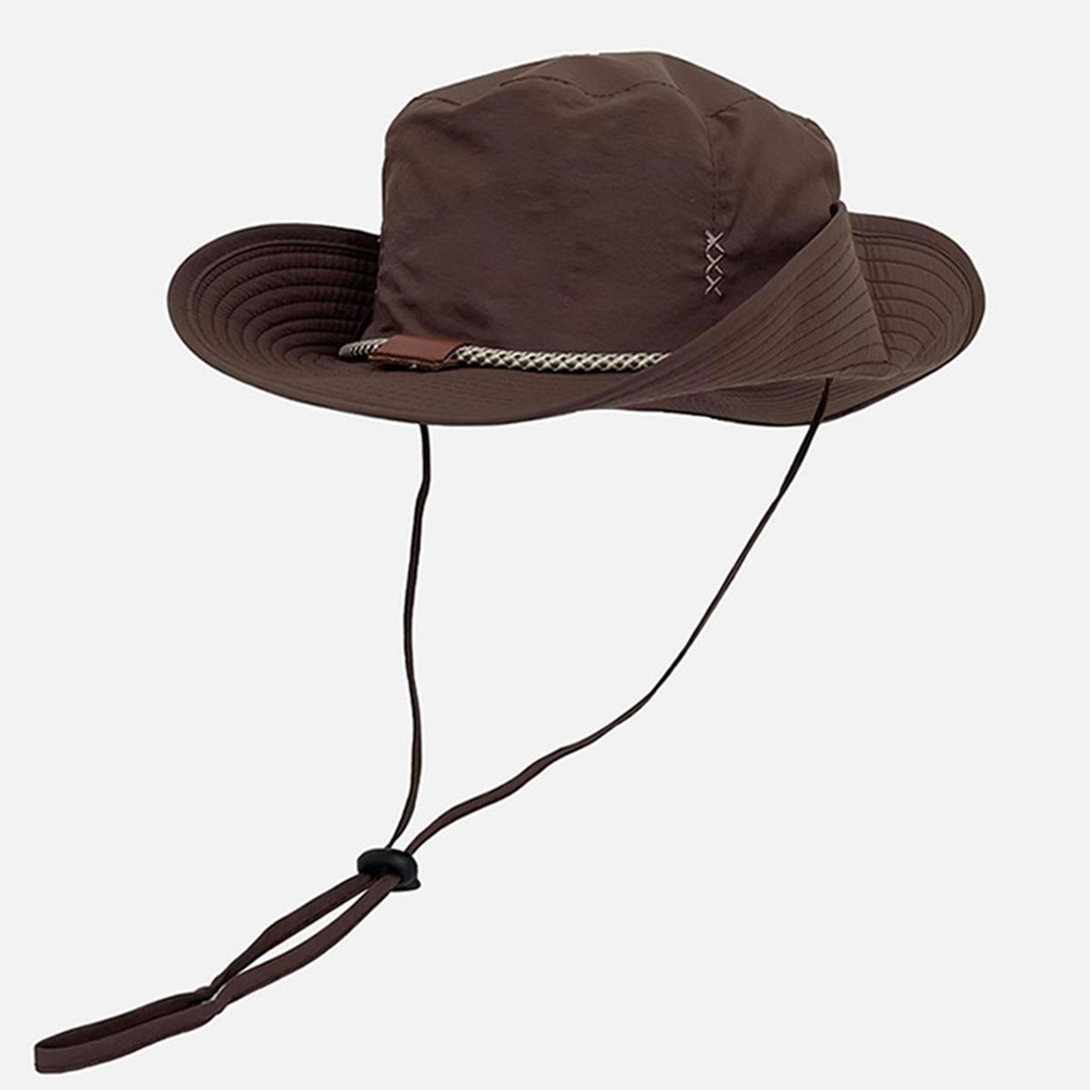 Sun Hat Japanese Style Wide Brim Drawstring Fishing Hat Brown